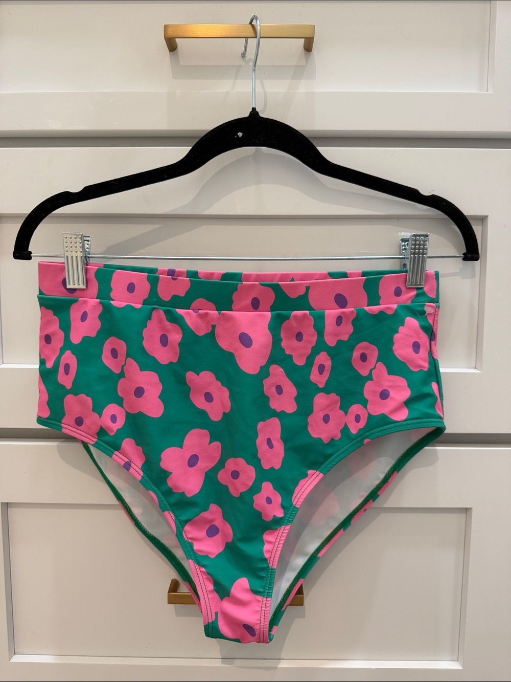 Pink Lily Green Bikini Bottoms with Pink Floral Print